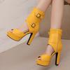Red Female Sandals Peep Toe 12cm Chunky Heel 3.5cm Platform Side Zipper Belt Buckle Sexy Dating Shoes Big Size 49 50