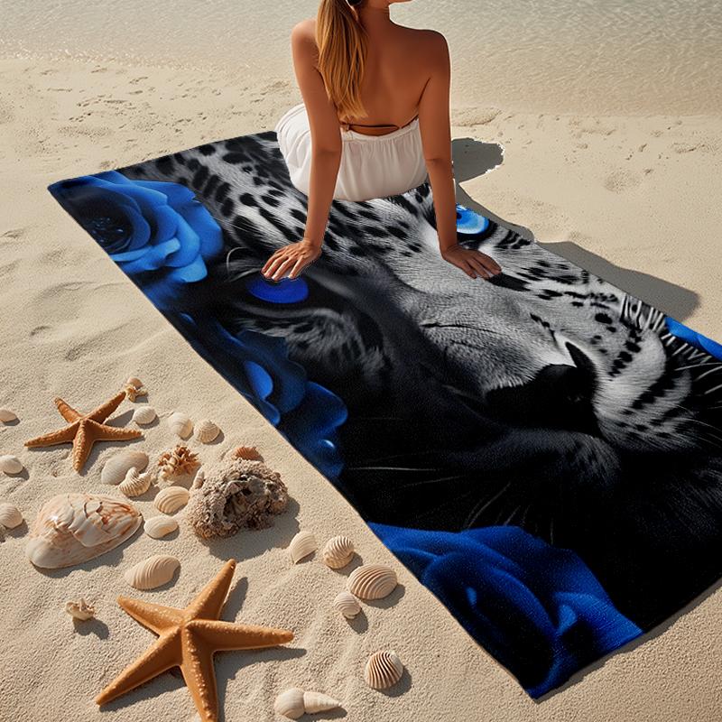 Blue Eyes Leopard Beach Towel, Super Soft Microfiber, Gift for Her/Him, Birthday, for Pool, Beach, Travel, Home Decor Fan gifts