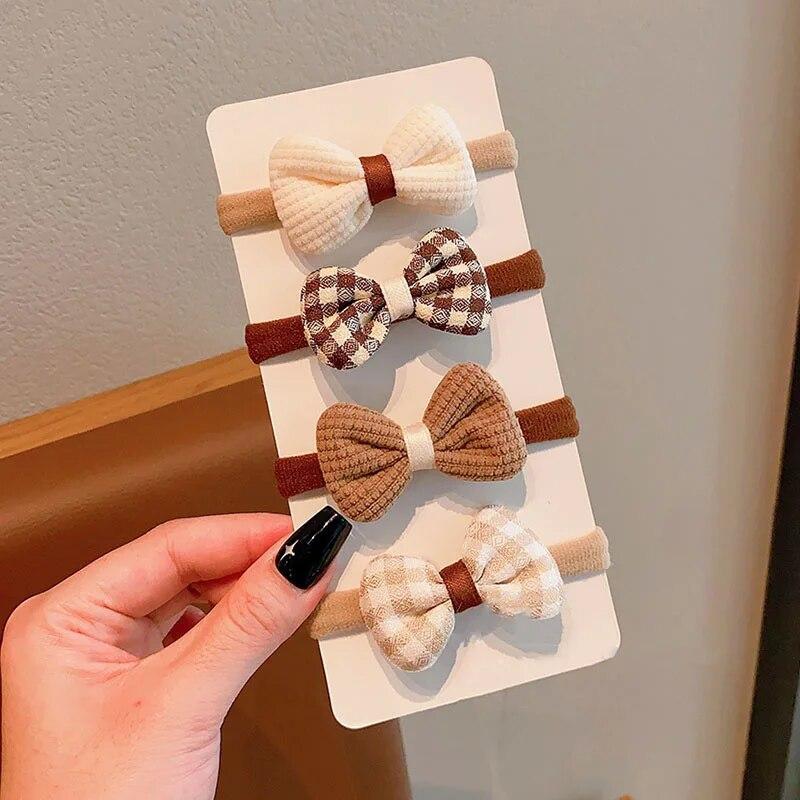 4Pcs Flower Girls Elastic Hair Bands Sweet Bow Hair Ties Children Ponytail Holder Rubber Band Headband Kids Hair Accessories