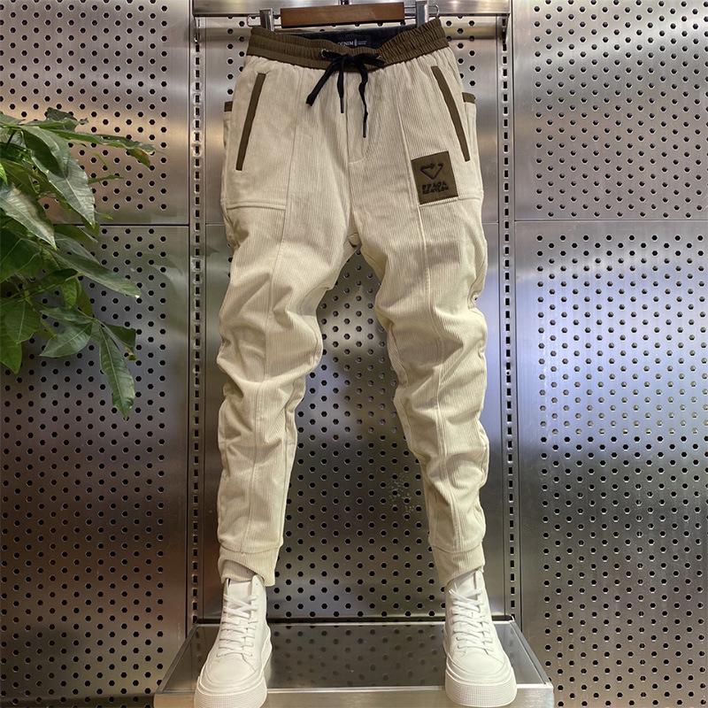Men's Slim Fit Corduroy Harem Pants - Trendy Autumn/Winter Cropped Style