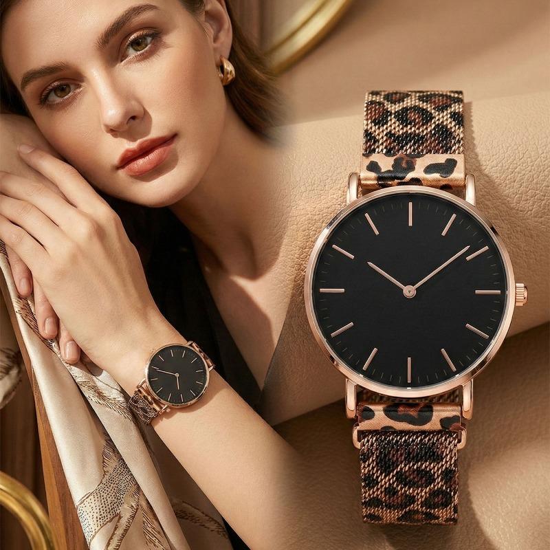 Montres Ultra-fines Mode pour Femmes Luxe Motif Léopard Bracelet en Maille Montres-bracelets à Quartz pour Dames Montre Féminine Minimaliste Reloj