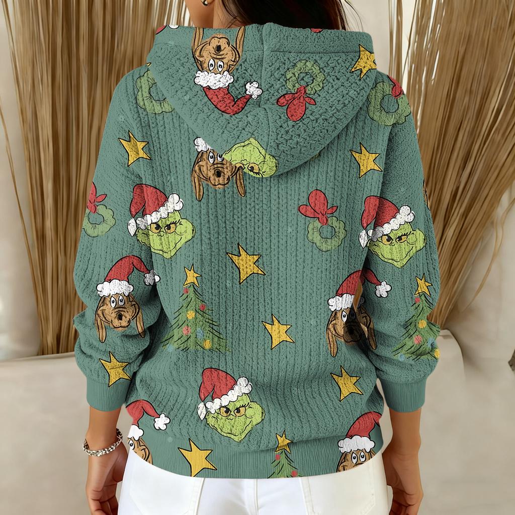 Women's Fashion Casual Christmas Print Pullover Long-Sleeve Hooded Sweatshirt