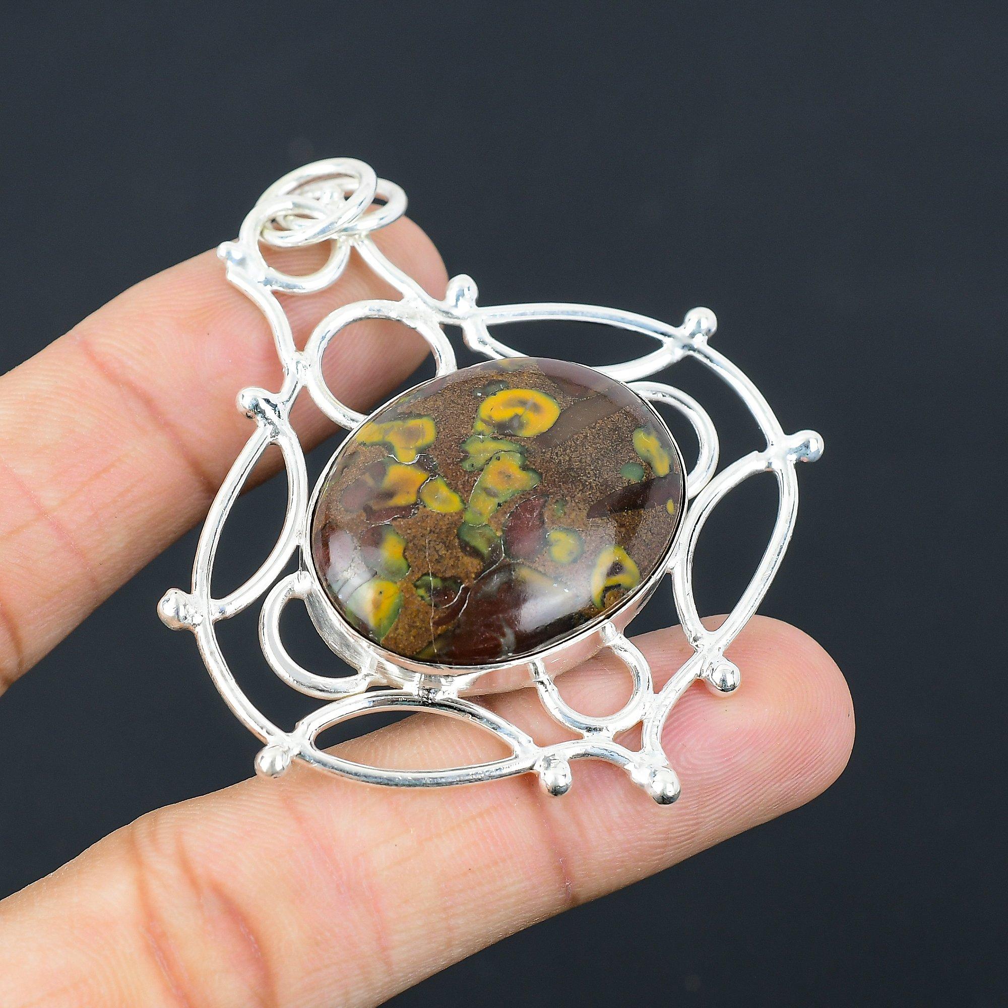 925 Sterling Silver Oval Fruit Jasper Stone Birthday Wedding New Pendant Jewelry