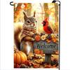 Fall Garden Ags for Outside 12x18 Double Sided, Small Burlap Holiday Autumn Squirrel Cardinal Pumpkin Leaves Wecome Thanks Kkz
