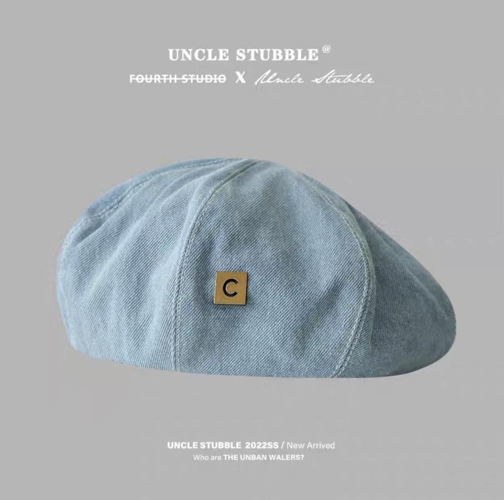 2025 New Women's Japanese & Korean Retro Denim Octagonal Beret - Fashionable, Face-Flattering Painter Hat