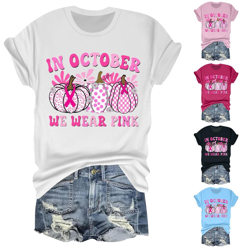 Women's Casual Halloween Breast Print T-Shirt Round Neck Pullover Short Sleeve Top