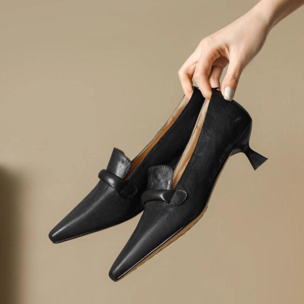 2025 New Retro French Simple Temperament High-end Niche Shoes Fashion Pointed Thin Heel Soft Leather Women's Single Shoes