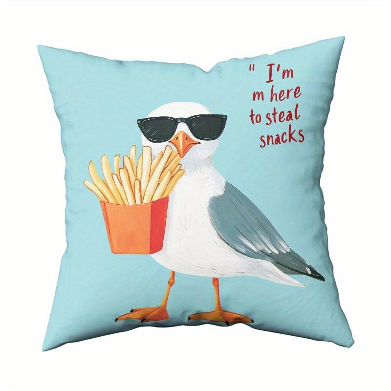 Seagull Snack Thief Print Cushion Cover, Zipper Style Durable, Living Room Sofa Pillowcase