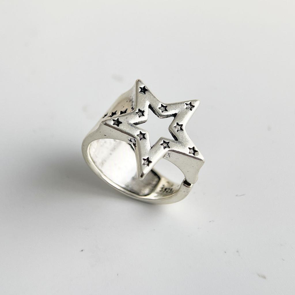 925 Silver Rings for Women Couple Minimalist Handmade Simple Retro Big Star Ring Fine Jewelry Gift Prevent Allergy