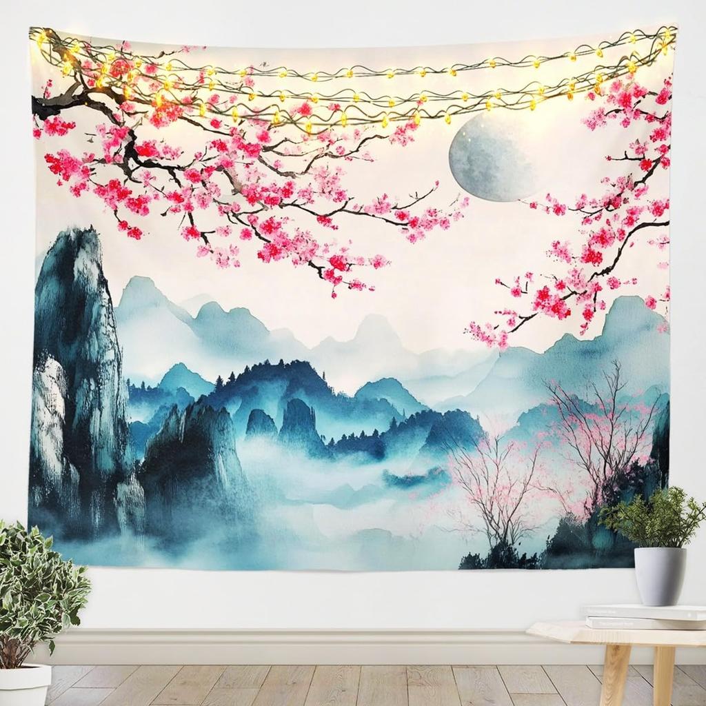 Japanese Wave Tapestry Kids Ocean Wave Sunset Wall Hanging For Boys Girls Teens Japanese Ukiyoe Mount Wall Blanket Sea Waves
