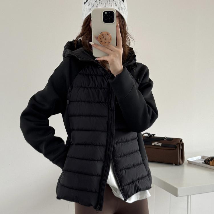 Splicing Knitted Long-sleeved Hooded Cotton Clothes Women's Autumn and Winter Versatile Casual Padded Cotton Warm Short Cotton-padded Jacket