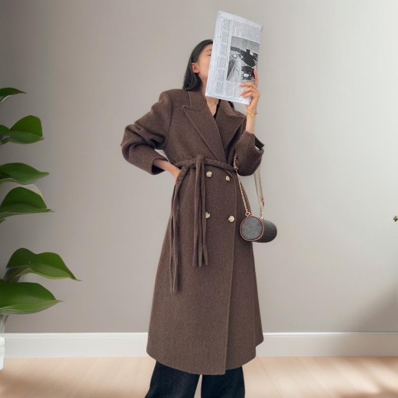 Dámský oboustranný kašmírový vlněný kabát - 2025 podzim/zima korejský módní styl.