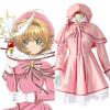 תחפושת קוספליי קסומה של סאקורה קינומוטו מ-Cardcaptor Sakura, שמלה ורודה עם כובע לנשים