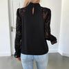 2026 New Autumn Versatile Sexy and Elegant Half Turtle Neck Solid Color Lace Long-sleeved Women's Shirt
