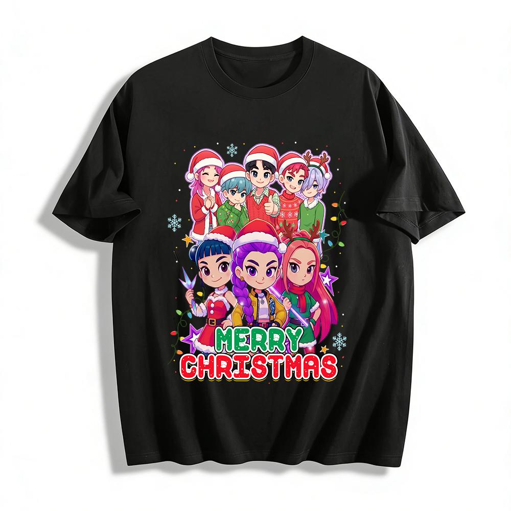 

Christmas Themed Cartoon Characters Print Top Casual Versatile Unisex Holiday Sweatshirt Pure cotton T-shirt XXS