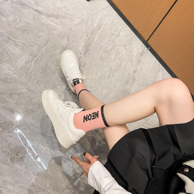 Cowhide star shoes round head casual shoes new small thick-soled heightening board shoes white shoes women