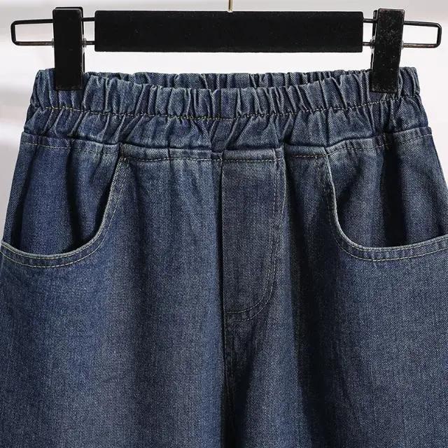 Spring and Autumn Women's Plus Size Jeans Elastic Waist Harem Pants Loose Straight Pants