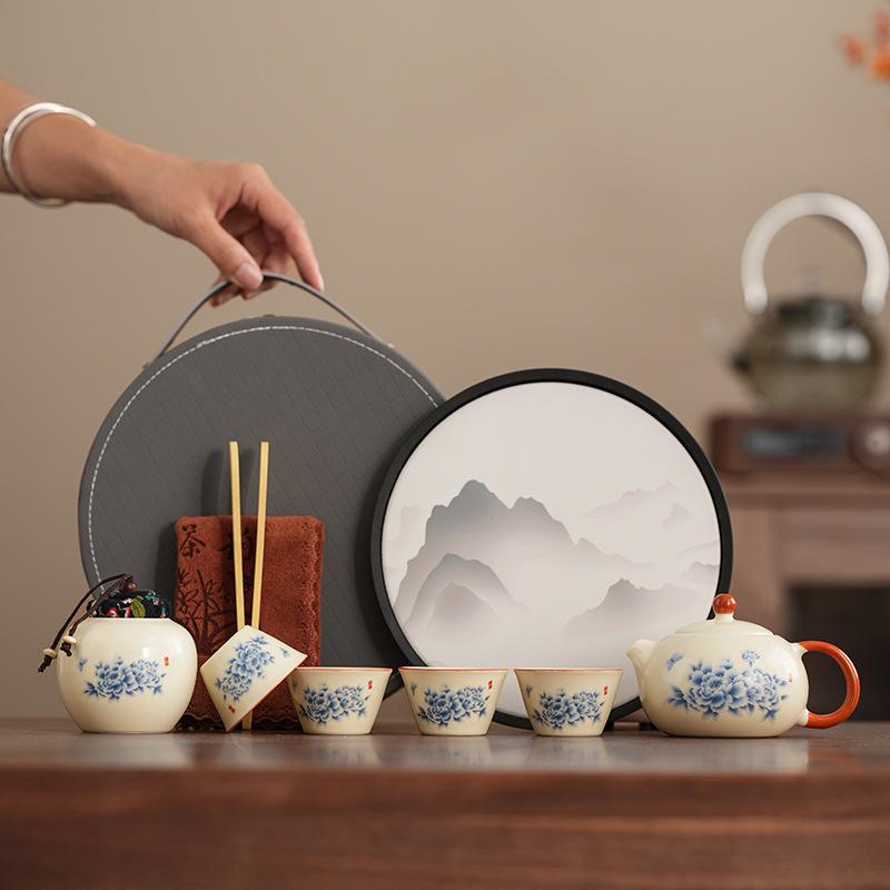 

Чайный сервиз керамический маленький набор простой хранение Жу窑 заварочный чайник бытовой Тяньсян пион кунг-фу чайный сервиз