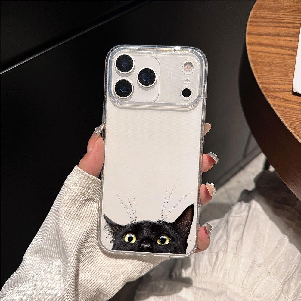 Black Cat Aesthetic Transparent Phone Case Suitable for iPhone 17 16 15 14 13 12 11 Pro/Max/Plus Anti Drop and Anti Shock