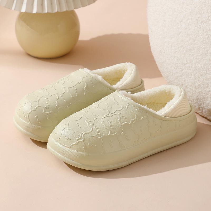 Women's Plush Cotton Winter Slippers with Heels & Men's Thick-Soled Soft Home Slippers for Outdoor Wear