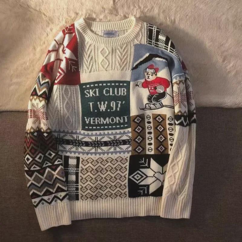 Men's Winter Plus Velvet Thick Warm Knitted Christmas Sweater - Hong Kong Style, Loose Fit, Trendy for Couples