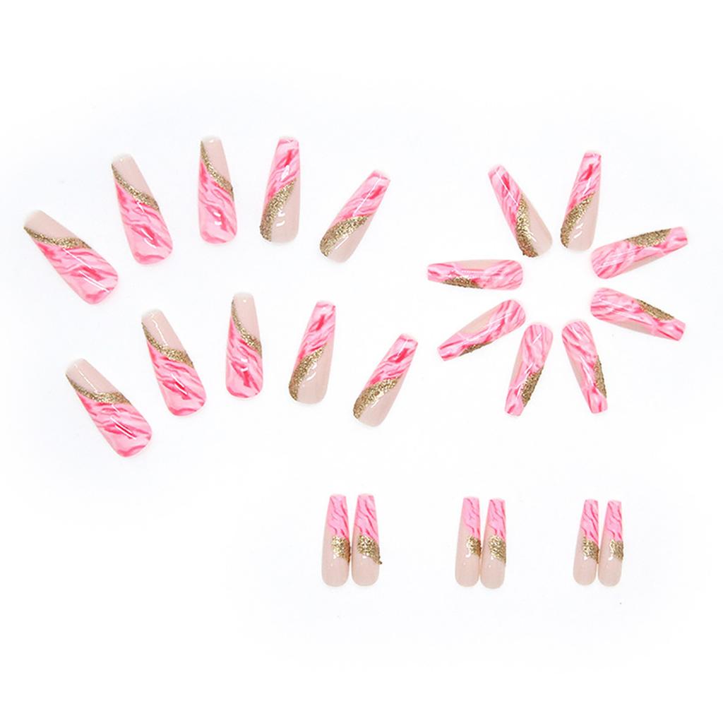 24pcs Long Ballet Nails Dyed And Spliced Nails Removable Ultra-thin Nails 10ml