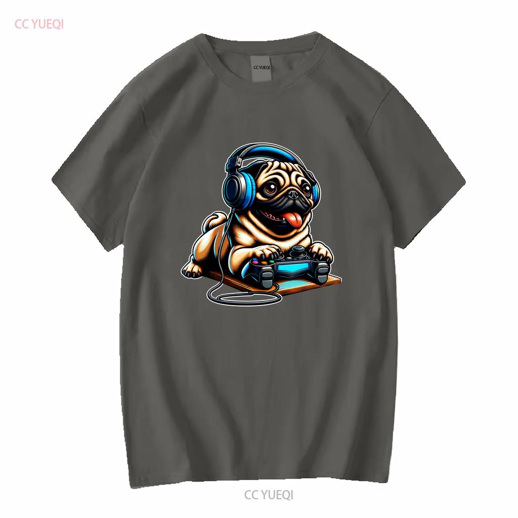 Pugs Dogs Playing Gamer Funny Pug Dog Breed Cute Puppies T Shirt vintage Washed Casual Comfortable Stretched vintage Washed