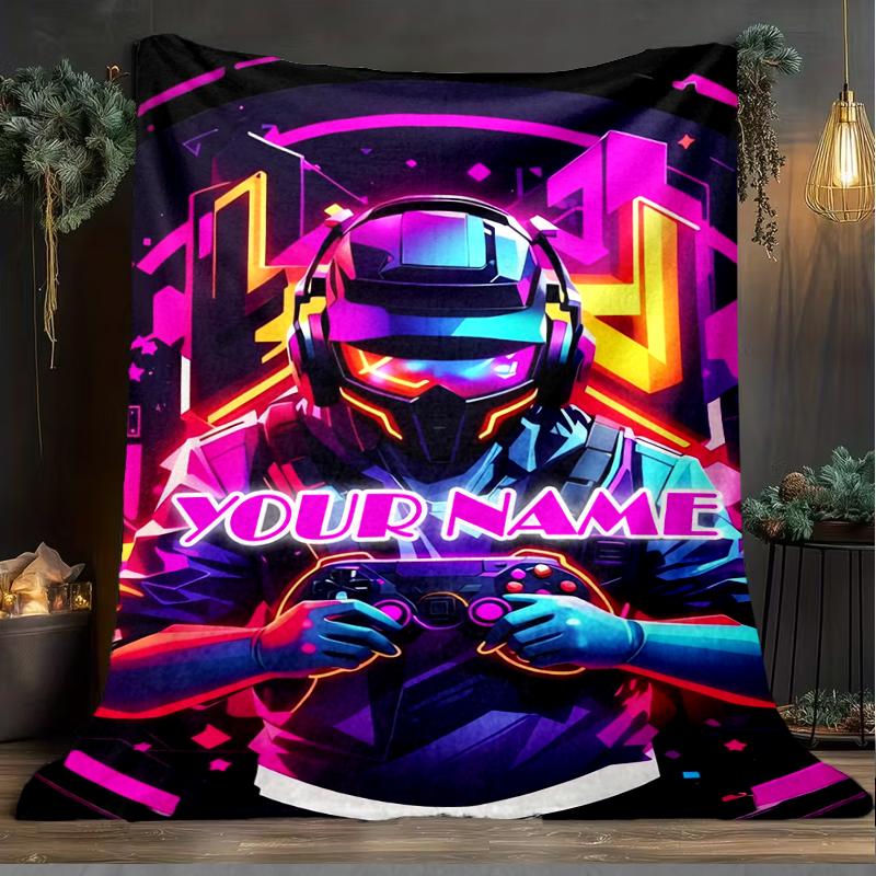 1PC Custom Name Neon Hero Outdooor Flannel Blankets Patterns Throw Blanket All-Season Soft Gift for Couch, Bed, Camping Gifts