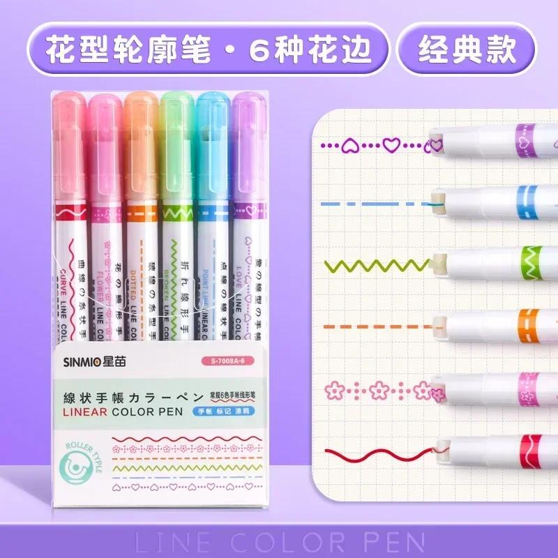 24/3 PCS Kawaii Flowers Line Shaped Highlighter Pens Roller Tip Curve Liner Marker For Writing Journaling Drawing Stationery