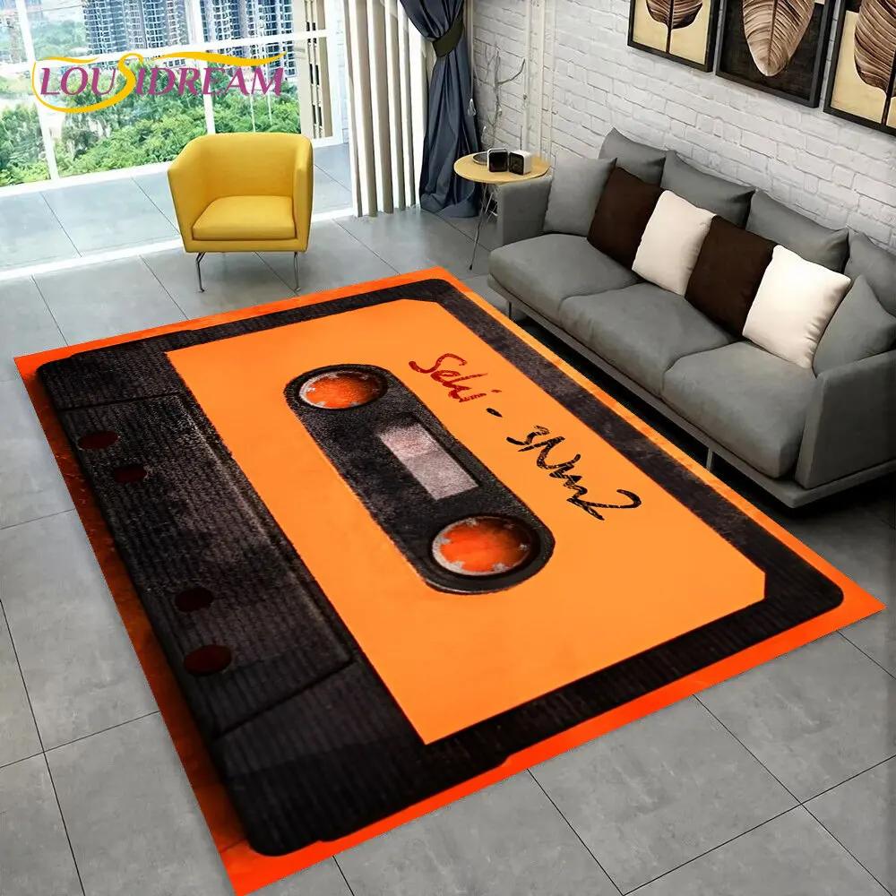 Alfombra de Área Grande con Patrón de Cinta de Cassette de Música Retro, Alfombra para Sala de Estar, Dormitorio, Sofá, Felpudo Decorativo, Felpudo Antideslizante