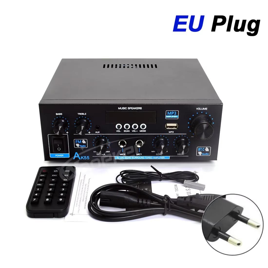 

Woopker AK55 Цифровой усилитель высокой мощности Bluetooth Усилитель звука 2 канала HIFi FM USB Аудиоусилитель для дома, автомобиля, караоке EU Plug