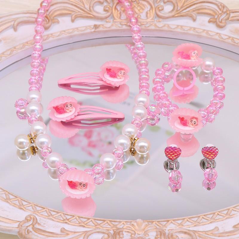 Children's Necklace Accessories, Shell Barbie Pink Cute Girls' Jewelry, Imitation Pearl Bracelet Necklace