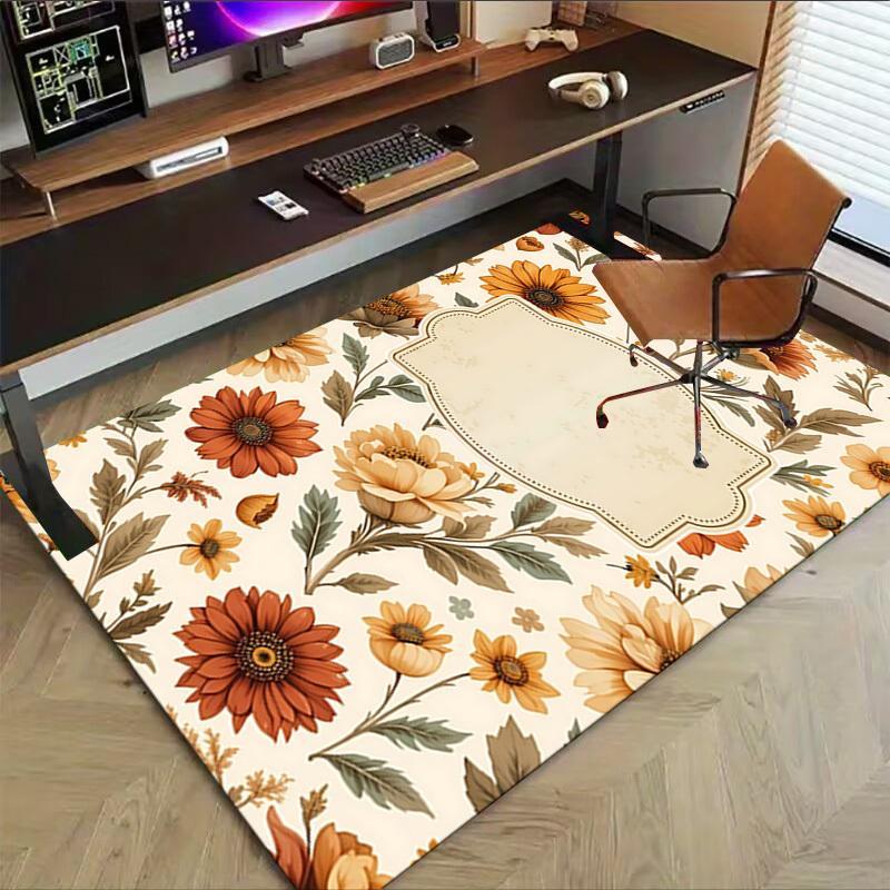 1PC Floral Pattern Carpet Office Rug Mat Home Decor Area Carpet Festival Gift Office Desk Chair Carpet Longlasting Material