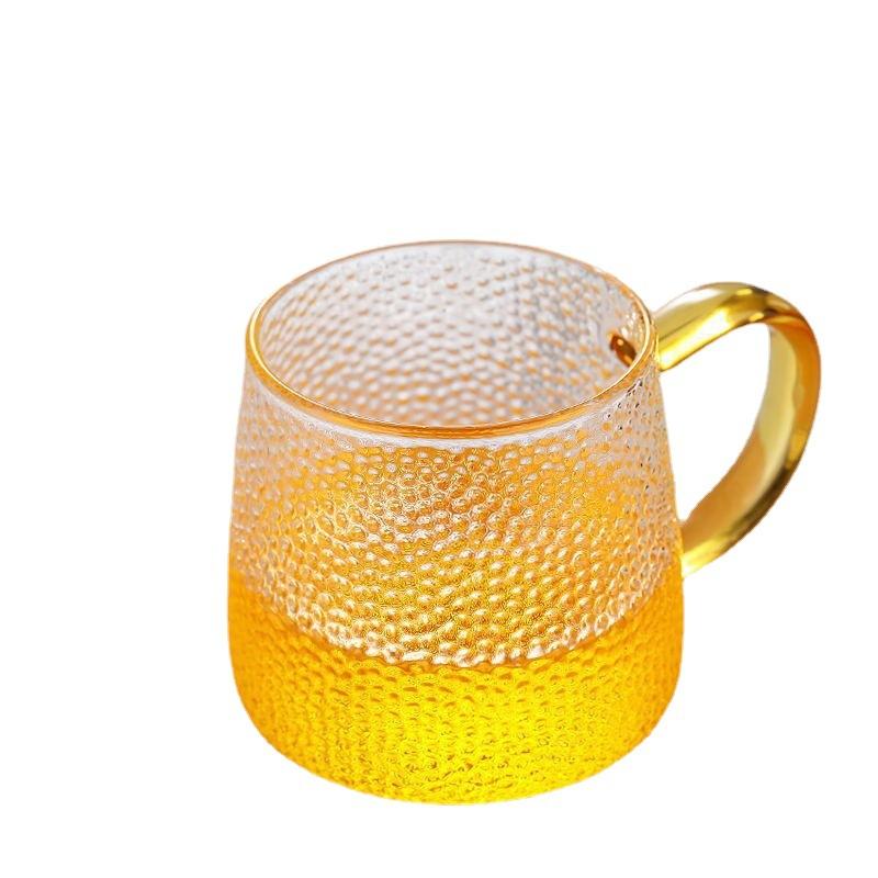 

Однослойная стеклянная чашка с ручкой, узор молоток , прозрачное стекло, чашка для сока, напитка, чая, питьевой воды, бытовая чашка для молочного чая 201-300ml