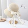 French sweet lace bow bucket hat women's summer sunshade streamer straw hat seaside vacation beach sun hat