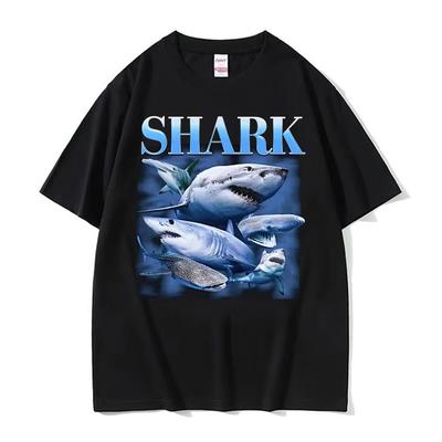 Funny Shark Vintage T-shirts Hammerhead Whale Great White Shark Animal Meme T Shirt Unisex Women Oversized 100% Cotton T-shirt Tops