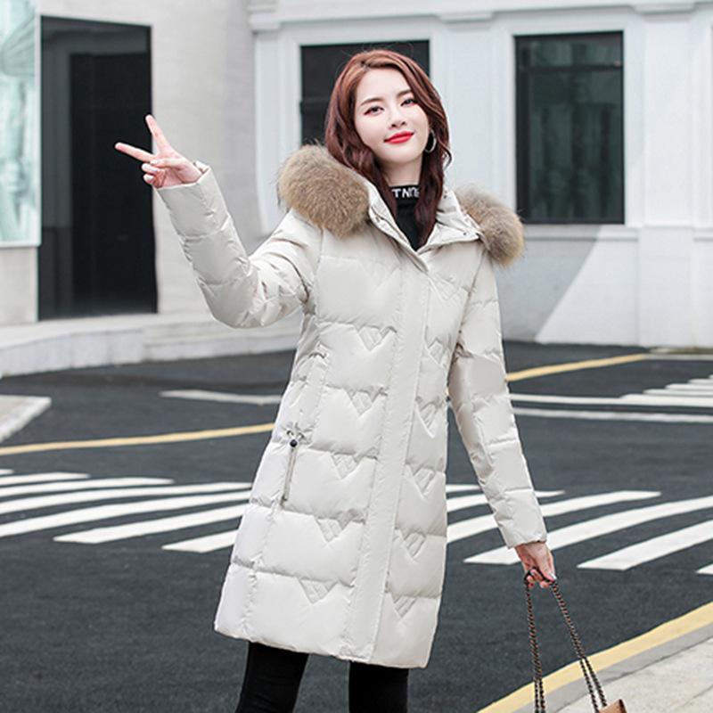 Winter down jacket for women, medium length, white duck down, thickened, warm and temperament, young mother's large size slim down jacket