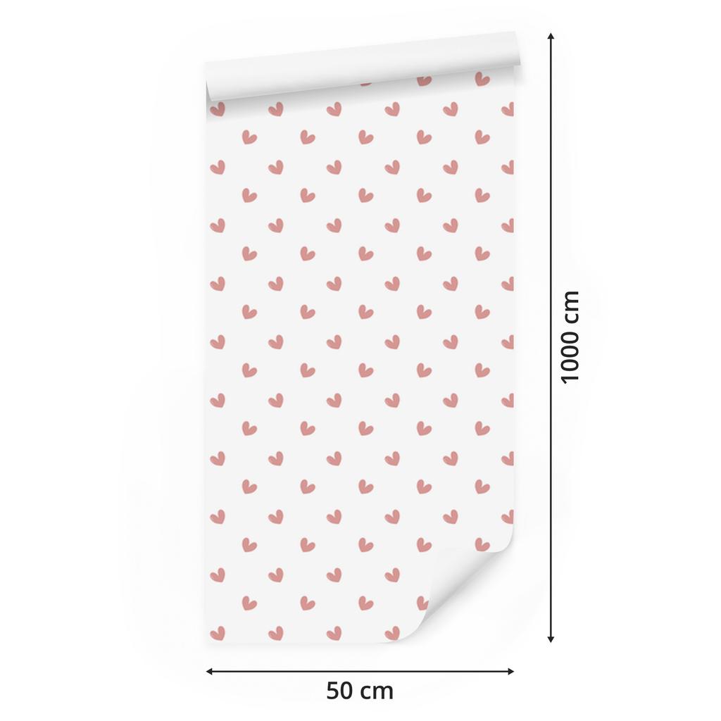 Hearts Wallpaper White and Coral 50x1000