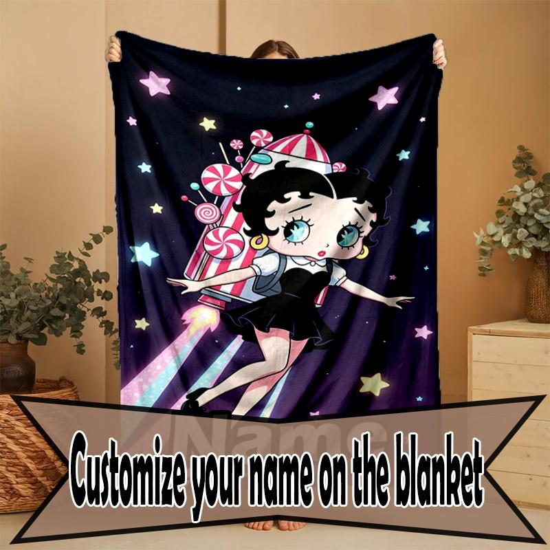 Custom Name Personalized Betty Boop Print Blanket, Home Decor, Bedroom, Sofa, Camping, Couch, Gifts for Birthday Christmas
