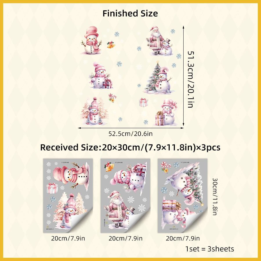 Cute Cartoon 3D-style Pink Snowman Window Sticker Snowflake Christmas Tree Santa Claus Self-adhesive Decal Festive Home Decor