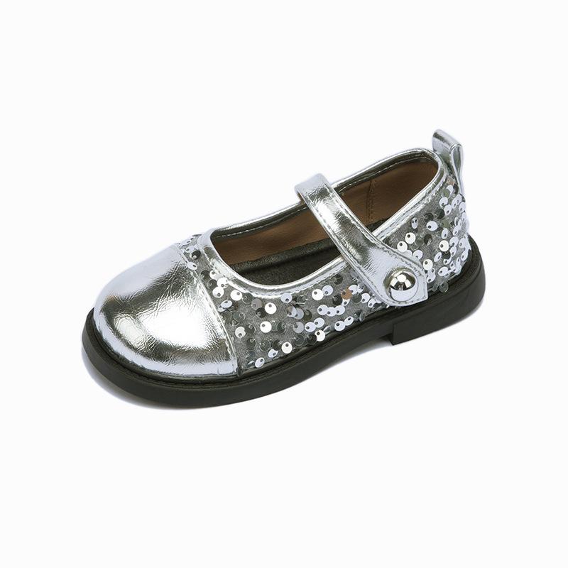 2025 autumn new classmate little girl temperament sequined princess shoes Korean version fashion trendy girls single leather shoes
