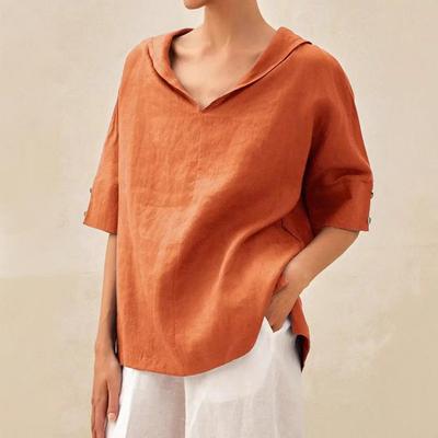 Damen Einfarbiges Lockeres Kapuzenshirt, Übergröße, Lockere Passform, V-Ausschnitt T-Shirt