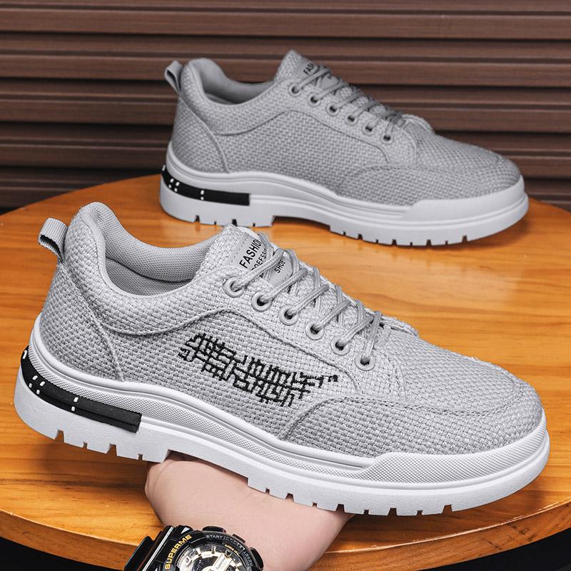

Fashion Spring Men s Comfortable Casual Walking Sneakers Outdoor Thick Soled Breathable Lace Up Fashion Trend Linen Board Shoes 39-44 39 серый