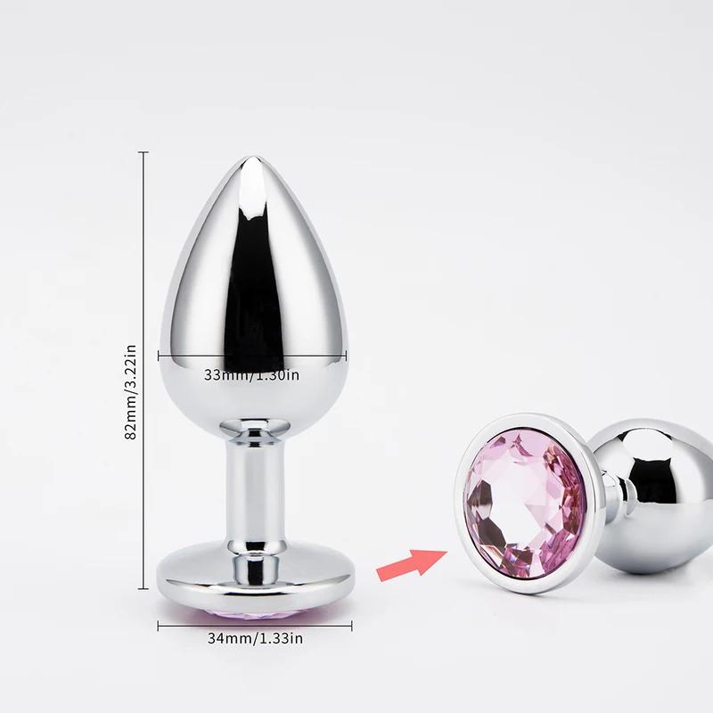 3 Sizes Metal Anal Plug Smaller Smooth Stainless Steel Butt Plug Colorful Crystal Round Anus Plug Adults Anal Sex Toys For Women