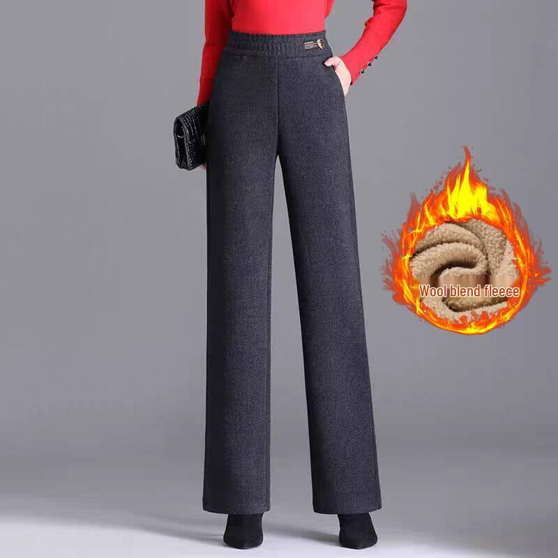 Pantalones de Lana de Cintura Alta con Terciopelo para Mujer Talla Grande - Gruesos, Adelgazantes, Corte Holgado para Otoño e Invierno