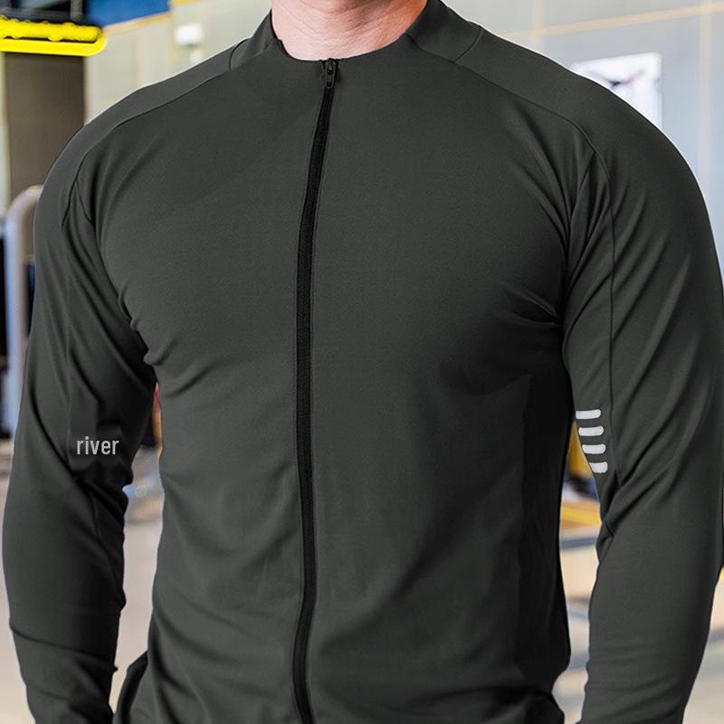 

Men s Quick-Dry Stand-Up Collar Cardigan for Running, Cycling, and Fitness - Long-Sleeve High-Elastic Training Jacket Medium темно-сірий