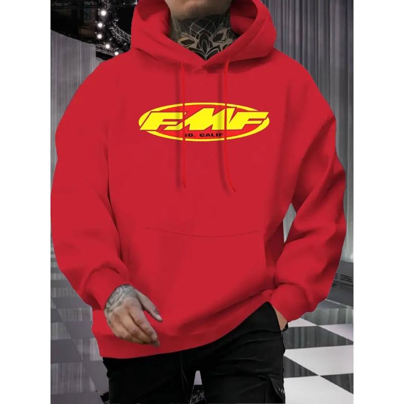 [Bold Graphic Hoodie] Warm Fleece-Lined Hoodie | Men s Casual Pullover with Bold  FMF  Print - Black with Yellow & Red Design S