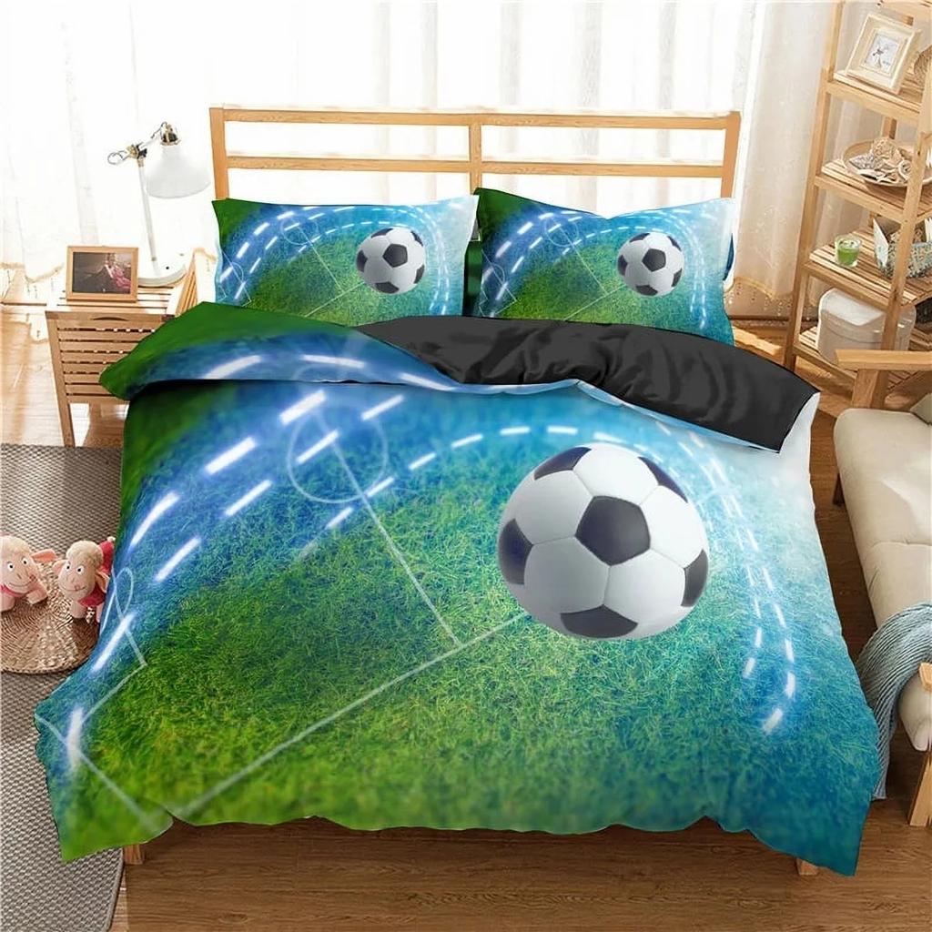 Kids Football Duvet Cover Set For Boys Girls Bedroom Decor Balls Sports Bedding Set Full Queen Microfiber Soccer Comforter Cover