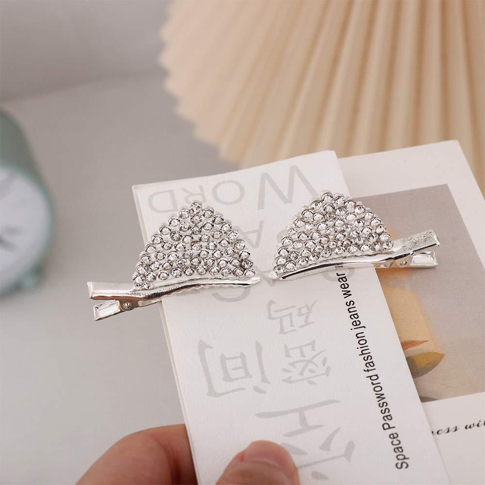 1 Pair Korean Girls Cute Shiny Duckbill Clip Crystal Barrettes Hair Accessories Cat Ears Hair Clips