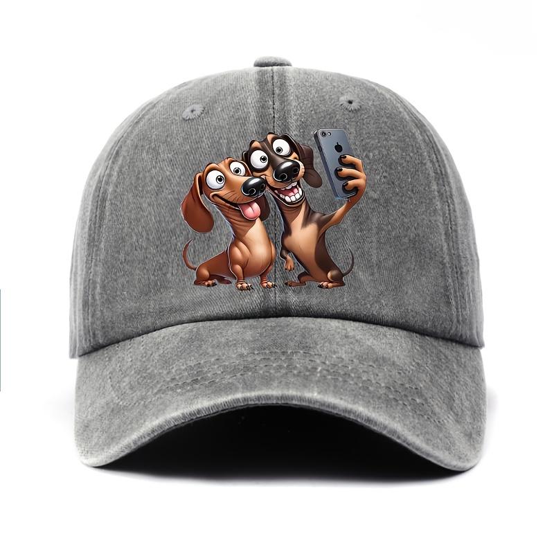 

Dachshund Selfie Cartoon Print Baseball Cap Vintage Washed Adjustable Snapback Dog Lovers Casual Sun Hat One Size